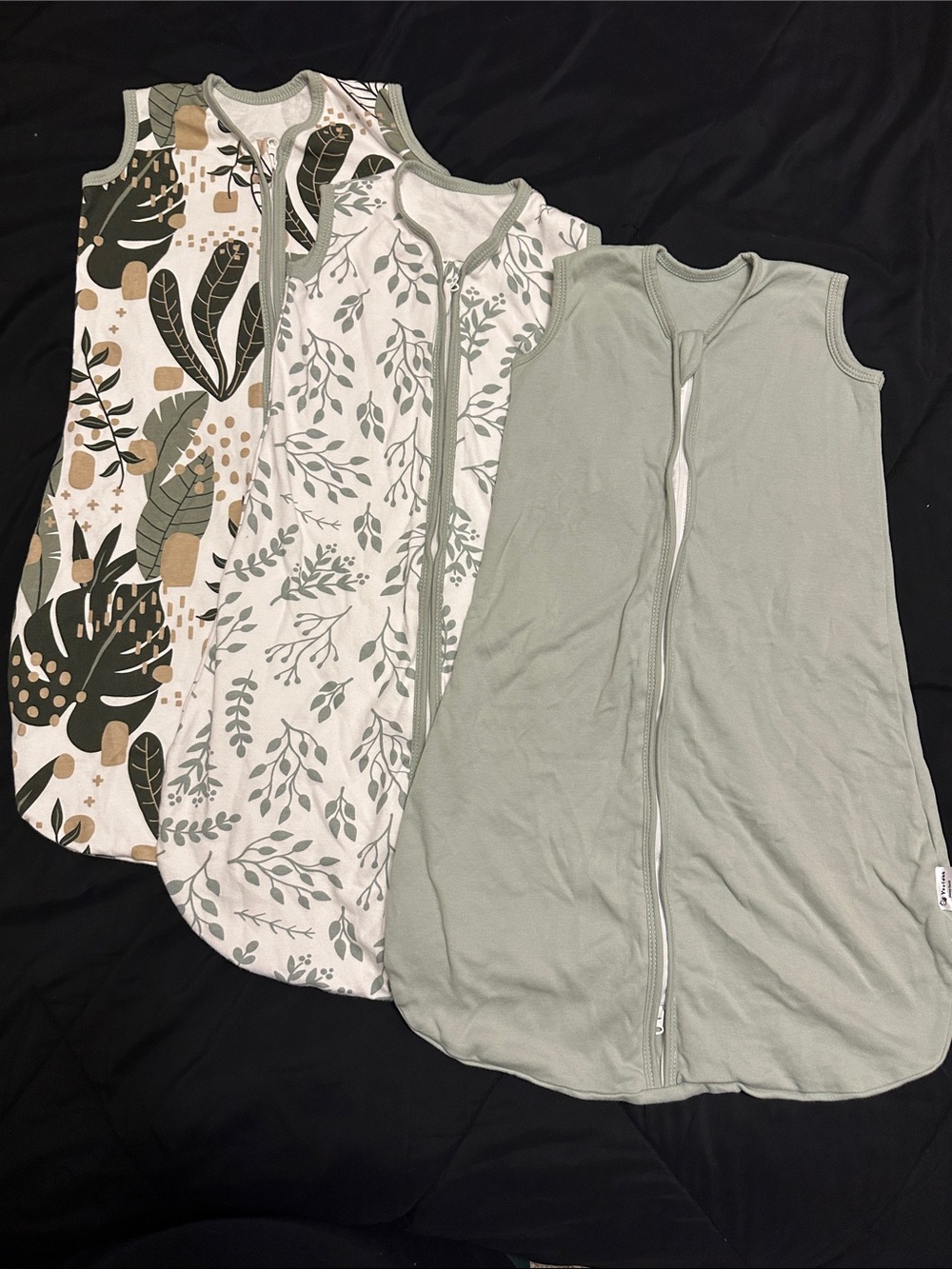 3-Pack Baby Sleep Sacks 0-6 Months — Sage Green & Leaf Print
